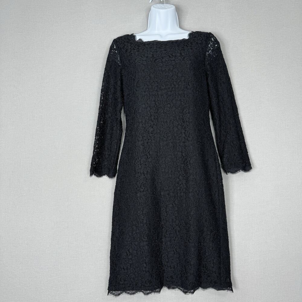 Adrianna Papell Womens Dress 6 Black Lace Sheath Gold Zip Back Cocktail Party‎